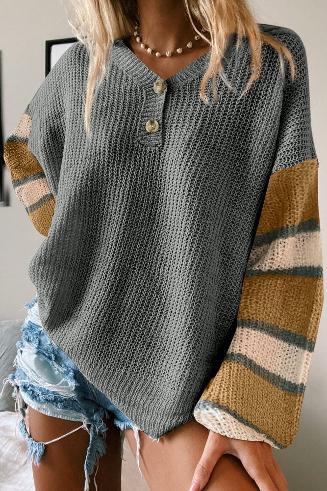 Striped Sleeve Drop Shoulder Knit Top