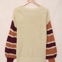 Large Apricot Striped Sleeve Drop Shoulder Knit Top