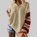 Medium Apricot Striped Sleeve Drop Shoulder Knit Top