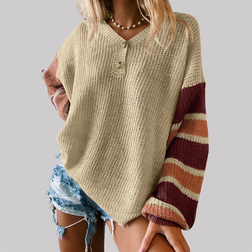 Striped Sleeve Drop Shoulder Knit Top