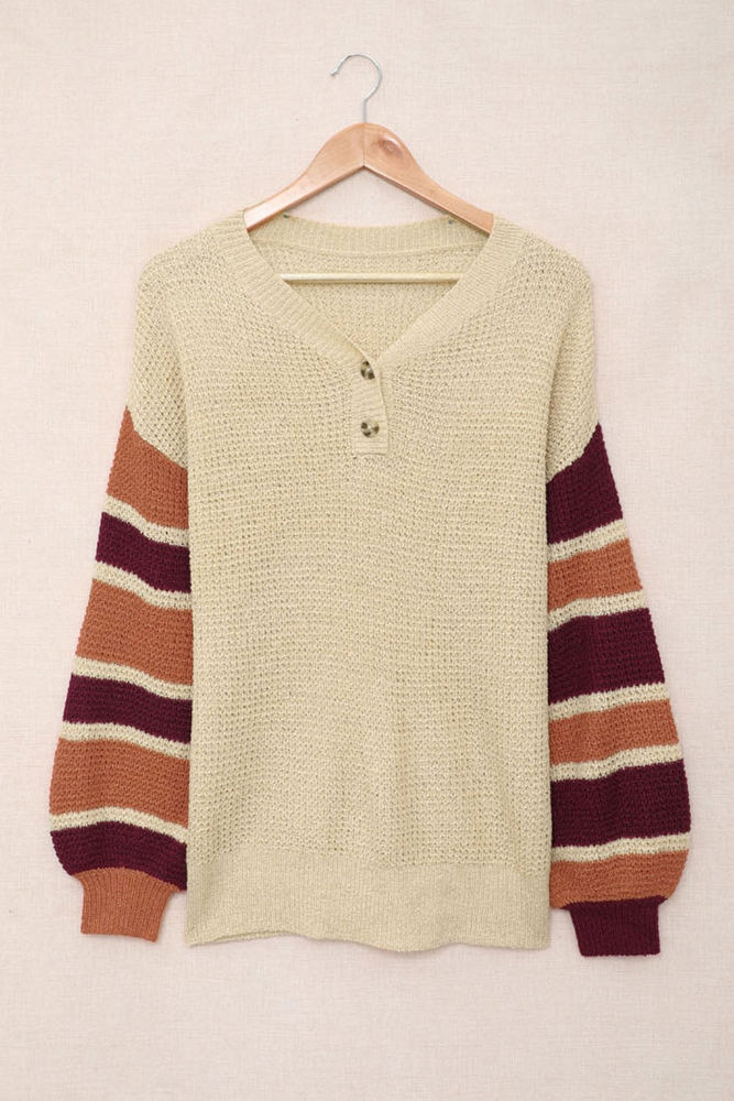 Striped Sleeve Drop Shoulder Knit Top