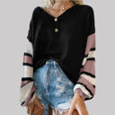 Large Black Striped Sleeve Drop Shoulder Knit Top