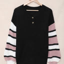 Large Black Striped Sleeve Drop Shoulder Knit Top