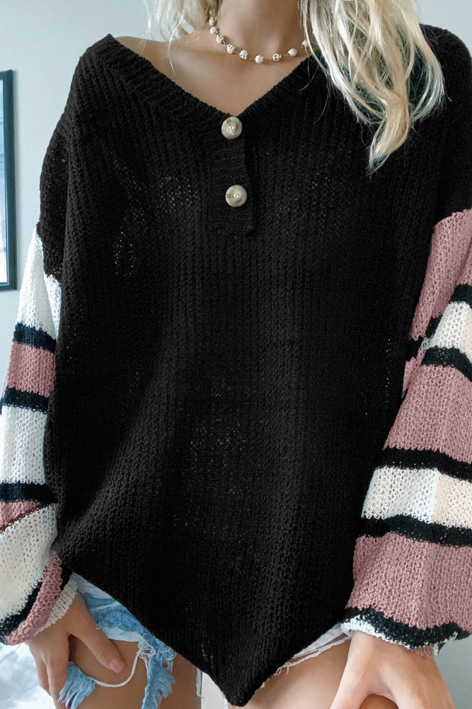 Striped Sleeve Drop Shoulder Knit Top