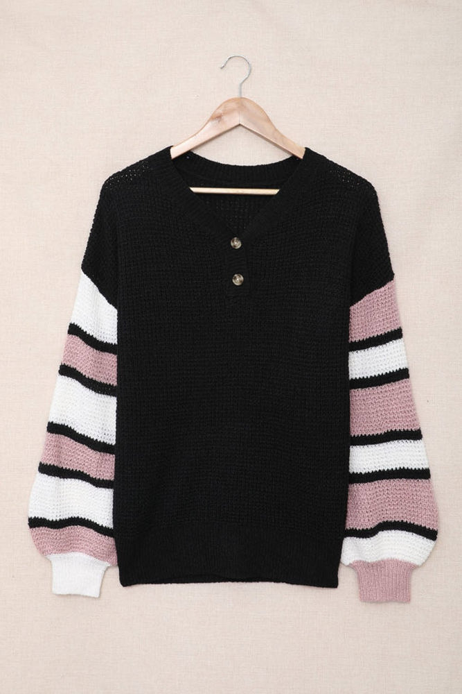 Striped Sleeve Drop Shoulder Knit Top