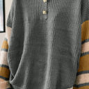 Large Gray Striped Sleeve Drop Shoulder Knit Top