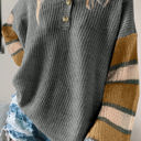 Large Gray Striped Sleeve Drop Shoulder Knit Top