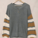 Large Gray Striped Sleeve Drop Shoulder Knit Top