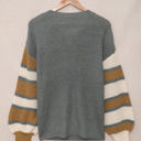 Large Gray Striped Sleeve Drop Shoulder Knit Top