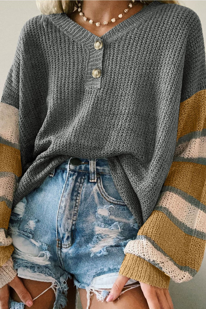 Striped Sleeve Drop Shoulder Knit Top