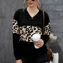 Large Black Leopard Colorblock V-Neck Top