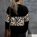 Large Black Leopard Colorblock V-Neck Top