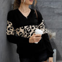 Large Black Leopard Colorblock V-Neck Top