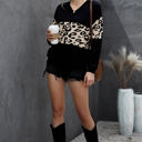 Large Black Leopard Colorblock V-Neck Top