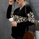 Medium Black Leopard Colorblock V-Neck Top