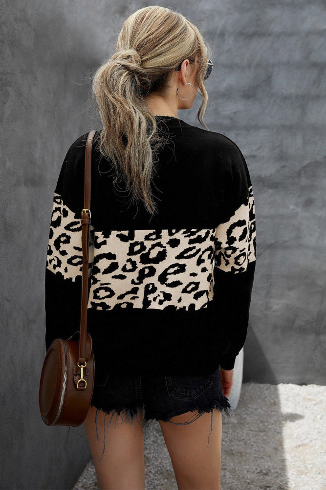 Leopard Colorblock V-Neck Top