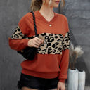 Large Red Leopard Colorblock V-Neck Top