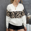 Large White Leopard Colorblock V-Neck Top