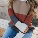  Earth Tone Colorblock Sweater Top