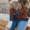  Earth Tone Colorblock Sweater Top