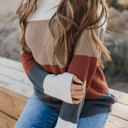 Large Earth Tone Colorblock Sweater Top