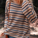  Multicolour Striped Knitted Drop Shoulder Round Neck Sweater