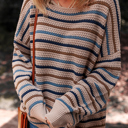  Multicolour Striped Knitted Drop Shoulder Round Neck Sweater