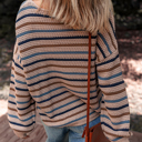  Multicolour Striped Knitted Drop Shoulder Round Neck Sweater