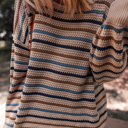  Multicolour Striped Knitted Drop Shoulder Round Neck Sweater