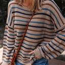  Multicolour Striped Knitted Drop Shoulder Round Neck Sweater