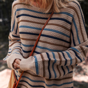  Multicolour Striped Knitted Drop Shoulder Round Neck Sweater