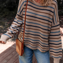  Multicolour Striped Knitted Drop Shoulder Round Neck Sweater