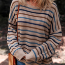  Multicolour Striped Knitted Drop Shoulder Round Neck Sweater
