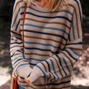  Multicolour Striped Knitted Drop Shoulder Round Neck Sweater
