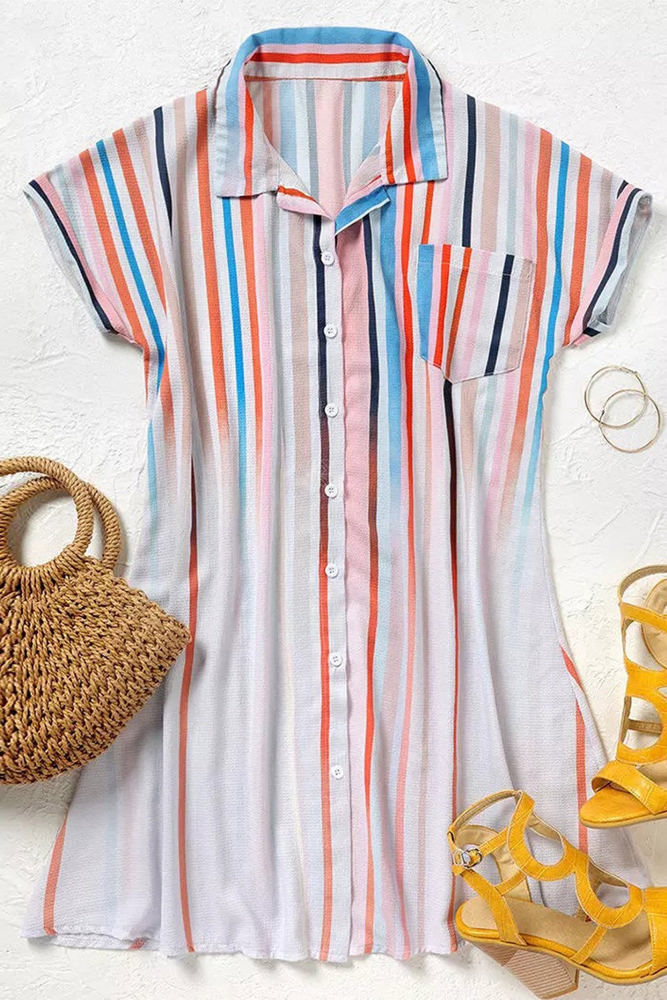 Ombre Stripe Shirt Dress