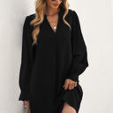  Pleated Front Long Sleeve Dress