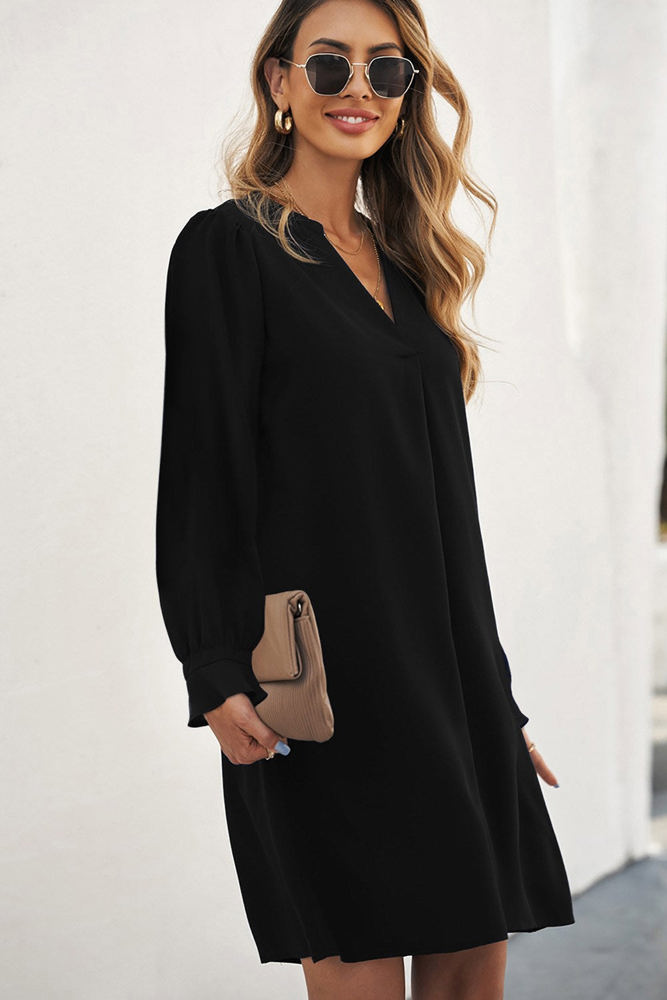 Pleated Front Long Sleeve Dress