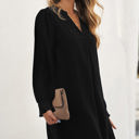  Pleated Front Long Sleeve Dress