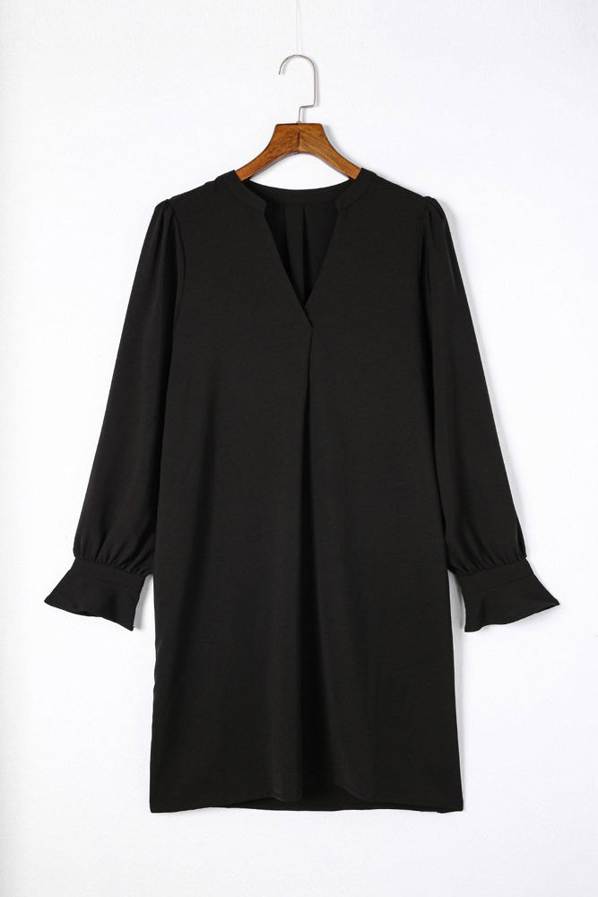 Pleated Front Long Sleeve Dress