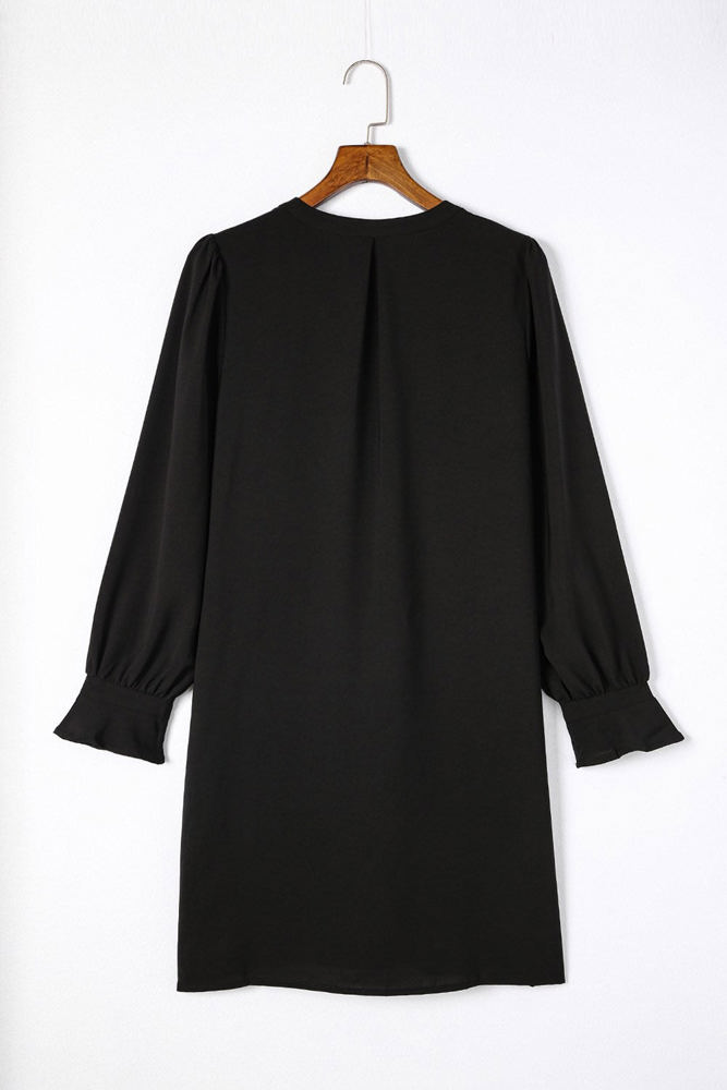 Pleated Front Long Sleeve Dress