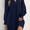  Pleated Front Long Sleeve Dress