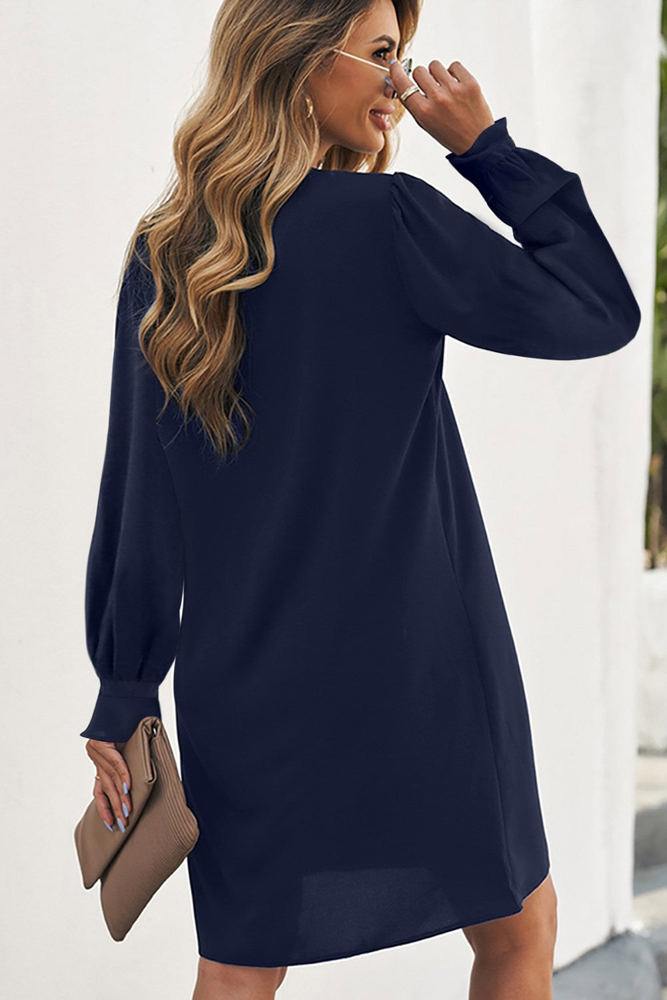 Pleated Front Long Sleeve Dress