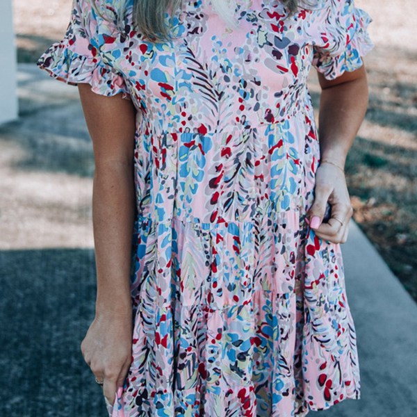 Ruffled Sleeve Tiered Floral Dress