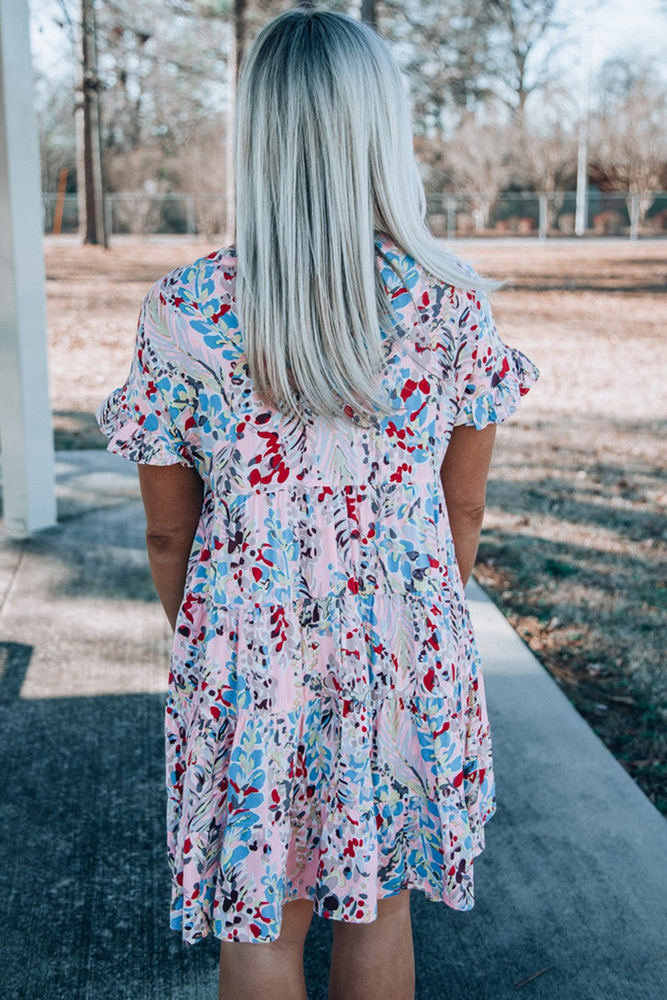 Ruffled Sleeve Tiered Floral Dress