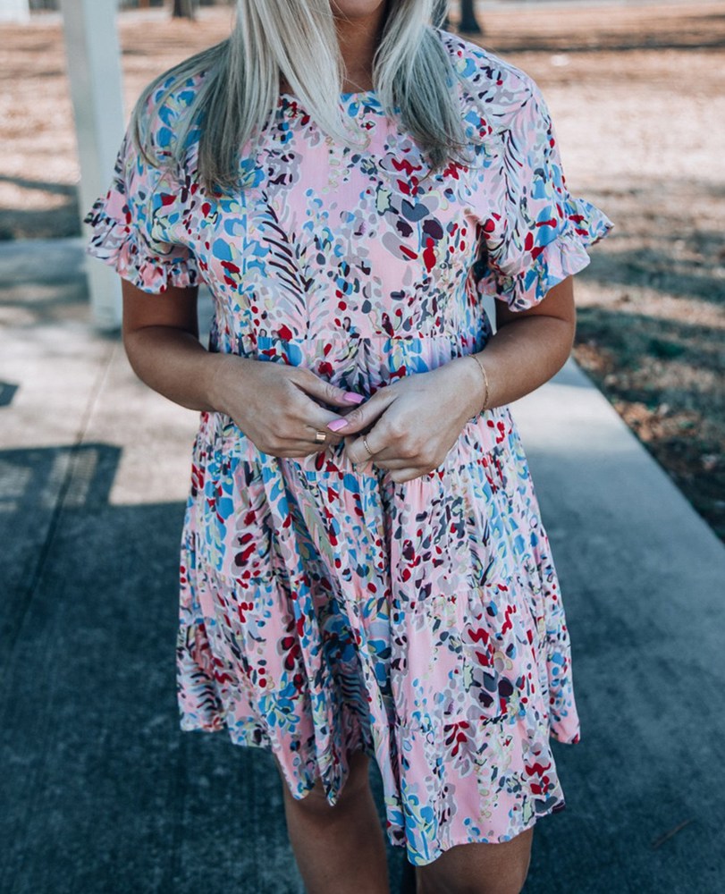 Ruffled Sleeve Tiered Floral Dress