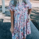  Ruffled Sleeve Tiered Floral Dress