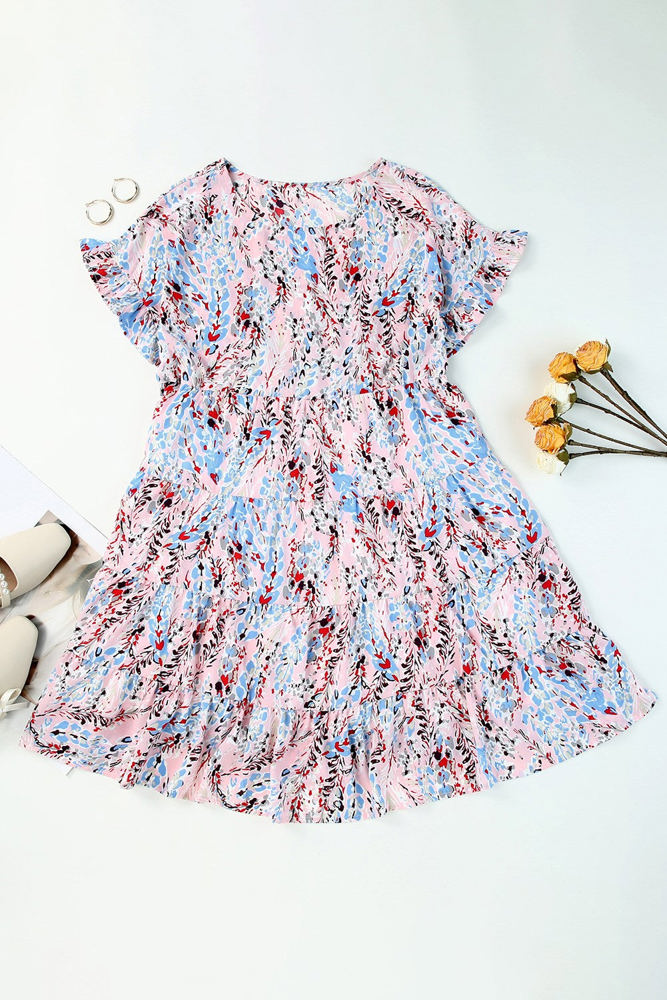 Ruffled Sleeve Tiered Floral Dress