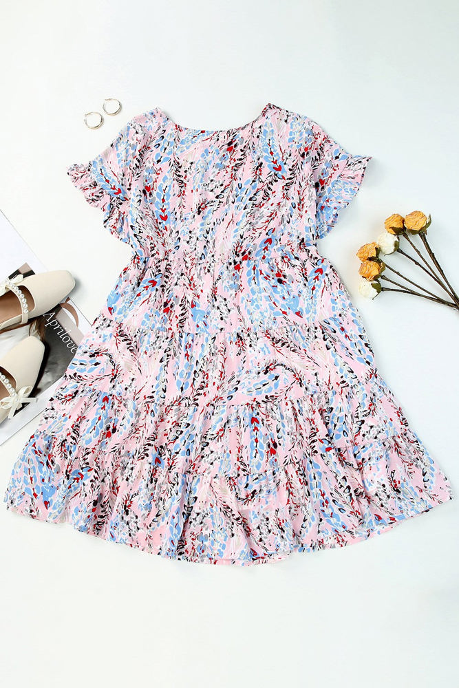 Ruffled Sleeve Tiered Floral Dress