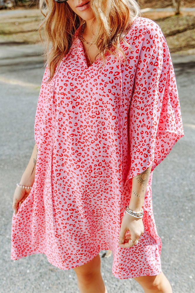 Relaxed Tie Neck Leopard Cover-Up Dress