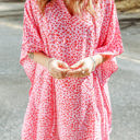 Medium Pink Relaxed Tie Neck Leopard Cover-Up Dress